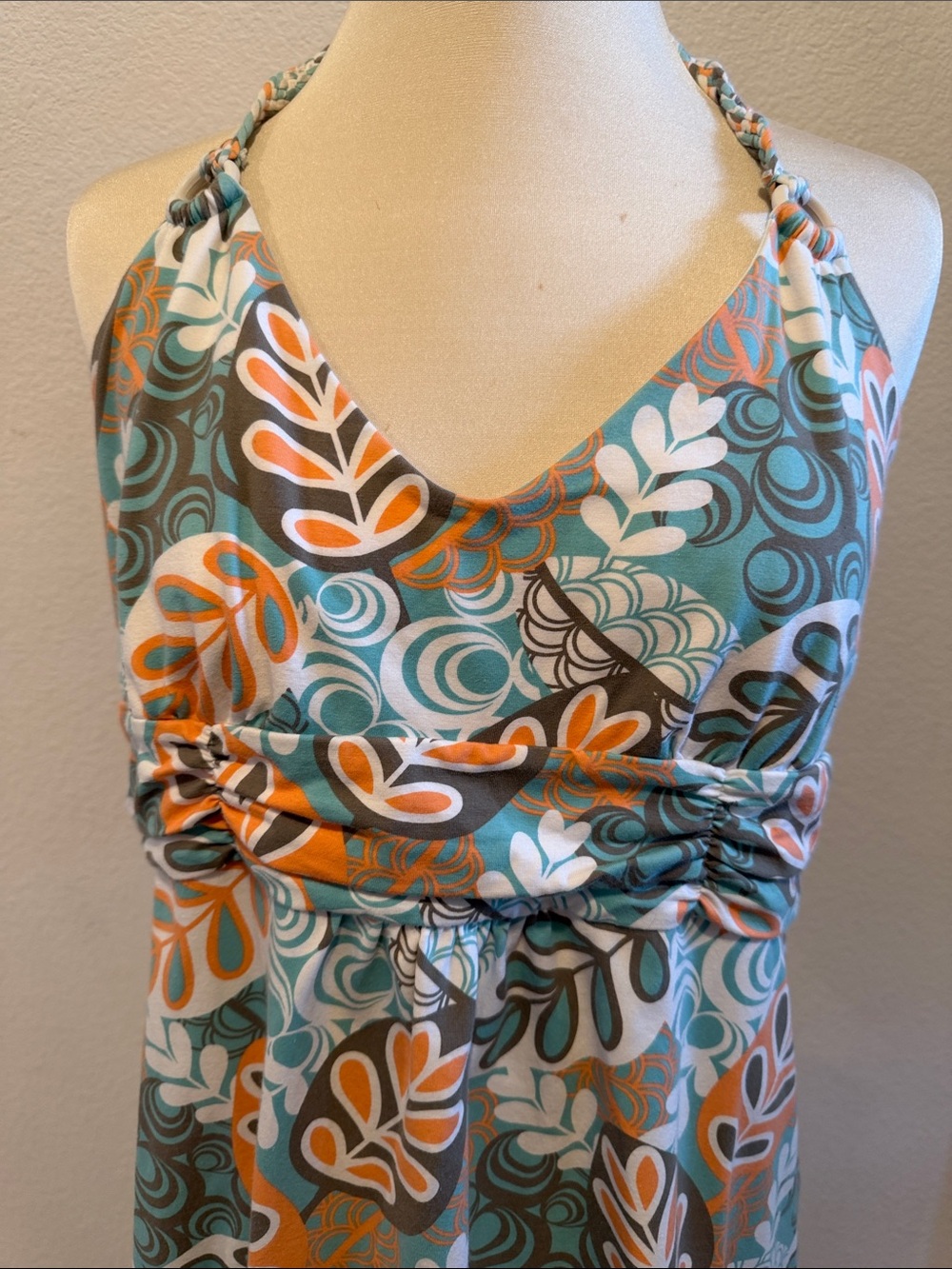 Tommy Bahama Teal & Orange Leaf-Print Halter Backless Dress - Picture 2 of 7